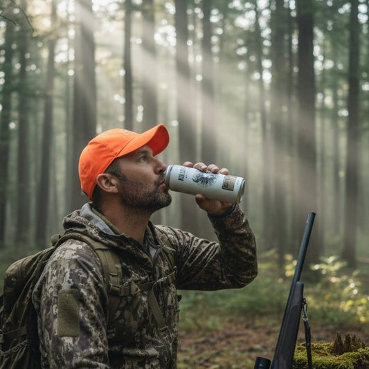 Hunter drinking low-acid coffee for steady hands and accurate shooting